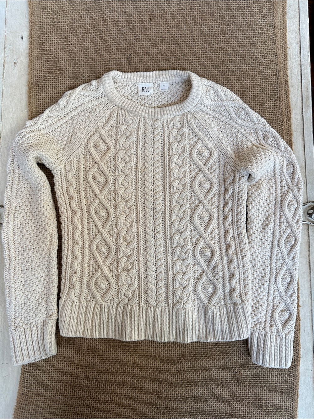 GAP Kids Cream Cable Crewneck Sweater size medium